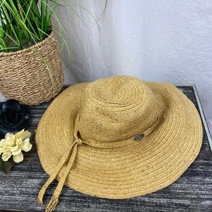 Cappelli Tan & Gold Woven Summer Wide Brim Straw Woven Summer Hat OS